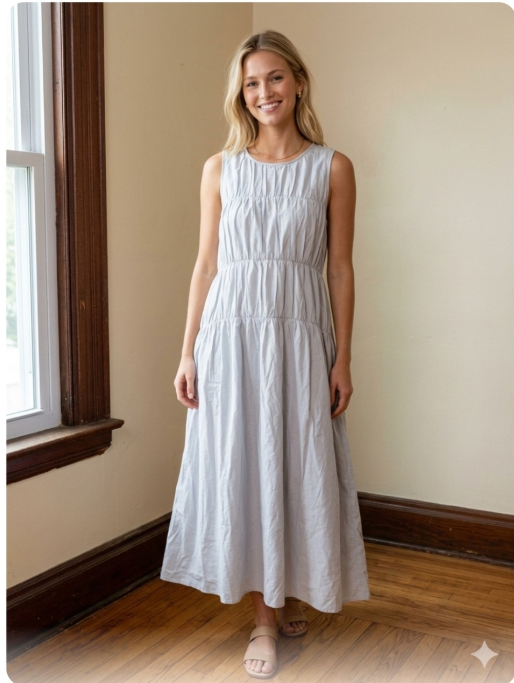Sleeveless Light Gray Tiered Maxi Dress Size S/m ,Universal Thread ,has Pockets